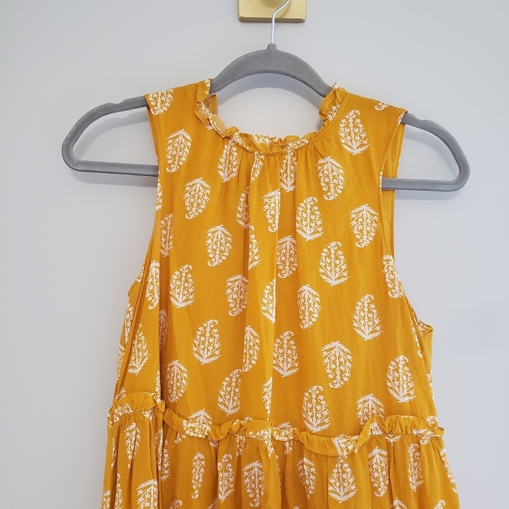 Lucky Brand Mustard Yellow Leaf Babydoll Dress Small Sleeveless Cotton Blend - Picture 2 of 12